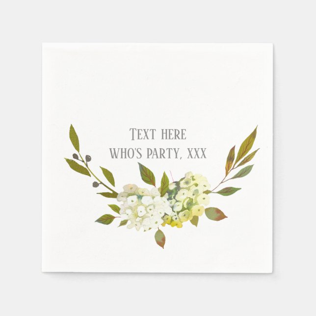 Hydrangea white floral spring flower napkin (Front)