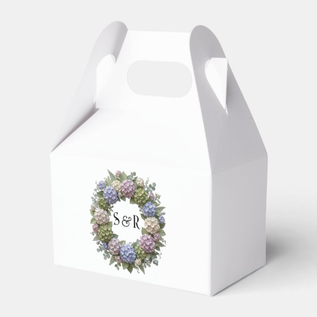 Hydrangea Wreath Monogram Wedding Favour Box (Front Side)