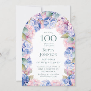 Hydrangeas 100th Birthday Party Invitation