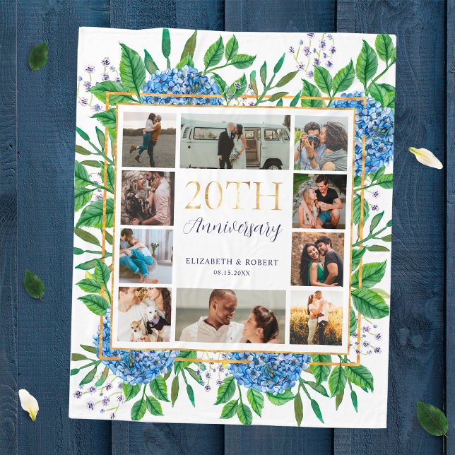 Hydrangeas 20th Anniversary Custom Photo Collage Fleece Blanket (Creator Uploaded)