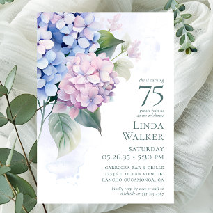 Hydrangeas 75th Birthday Party Invitation