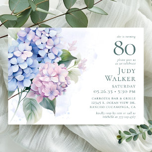 Hydrangeas 80th Birthday Party Invitation