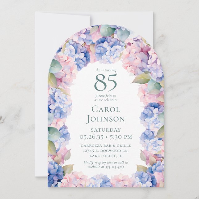 Hydrangeas 85th Birthday Party Invitation (Front)