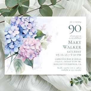 Hydrangeas 90th Birthday Party Invitation