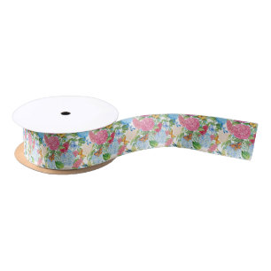 Hydrangeas and butterflies Dragonfly tiled Wedding Satin Ribbon