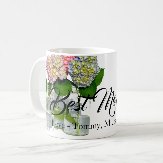 Hydrangeas and Mason jar best mum ever Coffee Mug (Front Left)