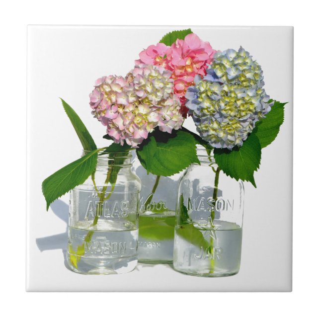 Hydrangeas and Mason jar Ceramic Tile (Front)