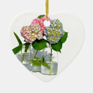 hydrangeas and mason jar ceramic tree decoration
