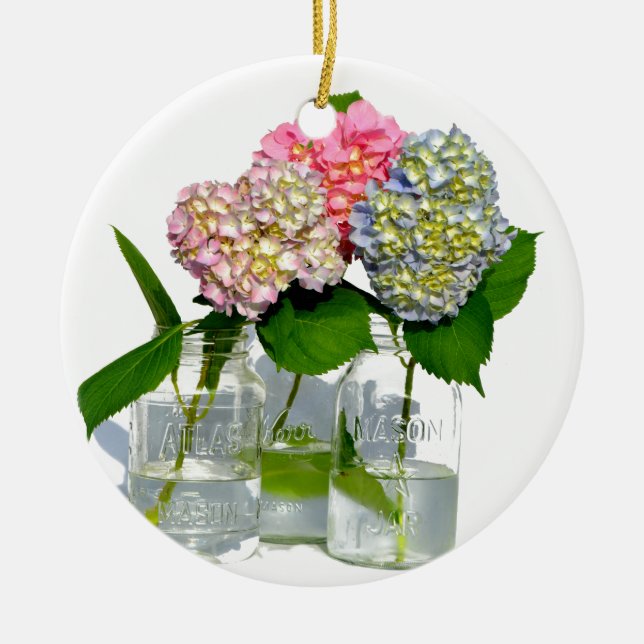 hydrangeas and mason jar ceramic tree decoration (Front)