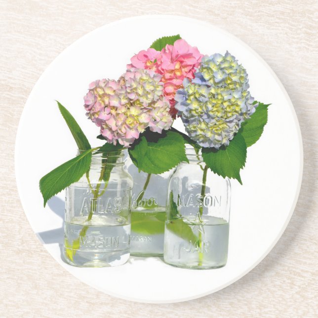 Hydrangeas and Mason jar Coaster (Front)