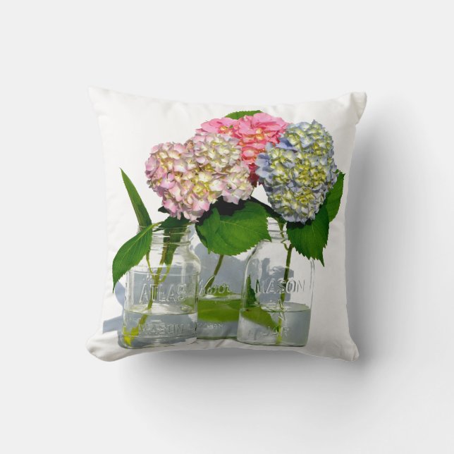 Hydrangeas and Mason jar Cushion (Front)