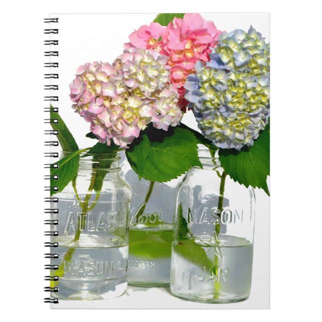 Hydrangeas and Mason jar Notebook (Front)