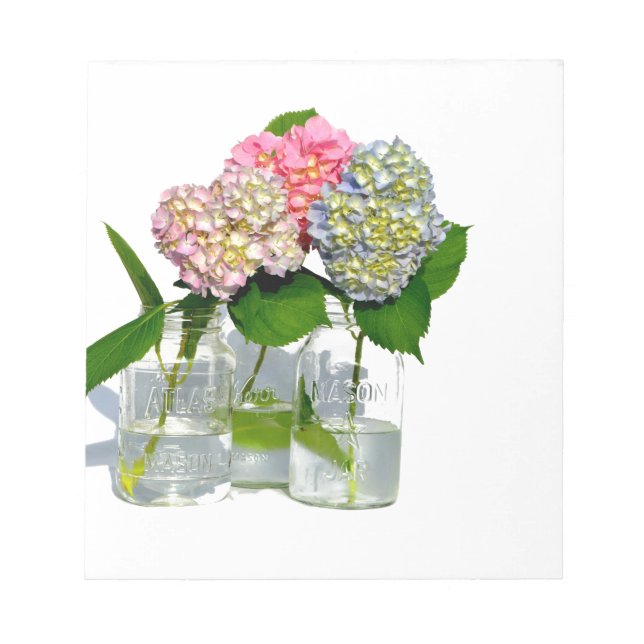 Hydrangeas and Mason jar Notepad (Front)
