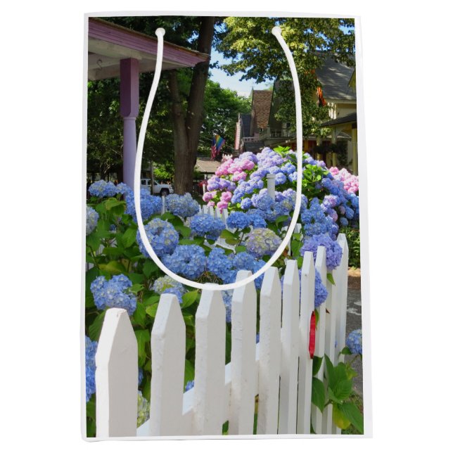 Hydrangeas and Picket Fence - Martha's Vineyard Medium Gift Bag (Front)