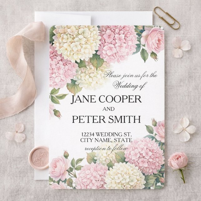 Hydrangeas and roses Budget Wedding Invitation (Creator Uploaded)