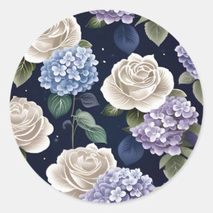 Hydrangeas And White Roses Classic Round Sticker