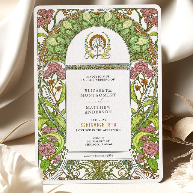 Hydrangeas Art Nouveau Wedding Invitation (Creator Uploaded)