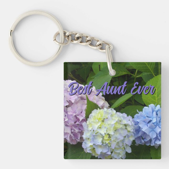 Hydrangeas, best Aunt ever Key Ring (Front)
