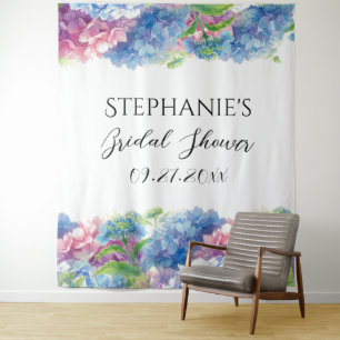 Hydrangeas Blue Floral Bridal Shower Photo Booth Tapestry