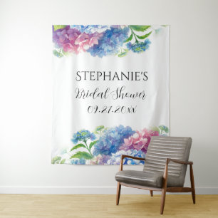 Hydrangeas Blue Floral Bridal Shower Photo Booth Tapestry