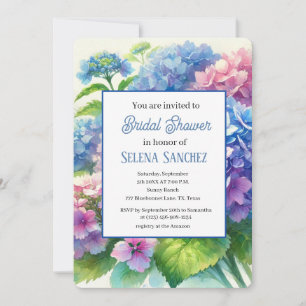 Hydrangeas Blue Floral Watercolor Bridal Shower Invitation