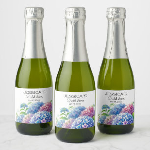 Hydrangeas Blue Flowers Bridal Shower Party Sparkling Wine Label