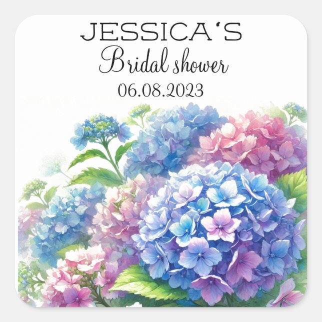 Hydrangeas Blue Flowers  Bridal Shower Party Square Sticker (Front)