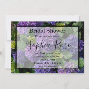 Hydrangeas blue purple floral flower bridal shower invitation