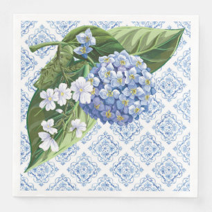 Hydrangeas Blue Tile Bridal Shower Napkins