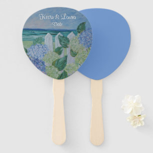 Hydrangeas By The Beach Wedding Hand Fan