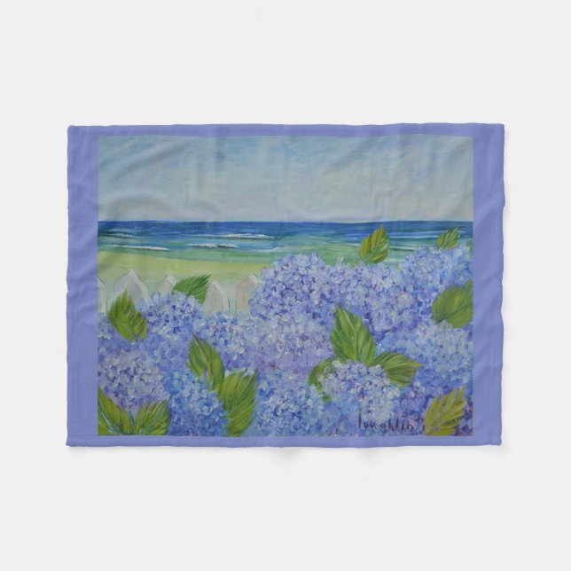 Hydrangeas By The Sea Fleece Blanket (Front (Horizontal))