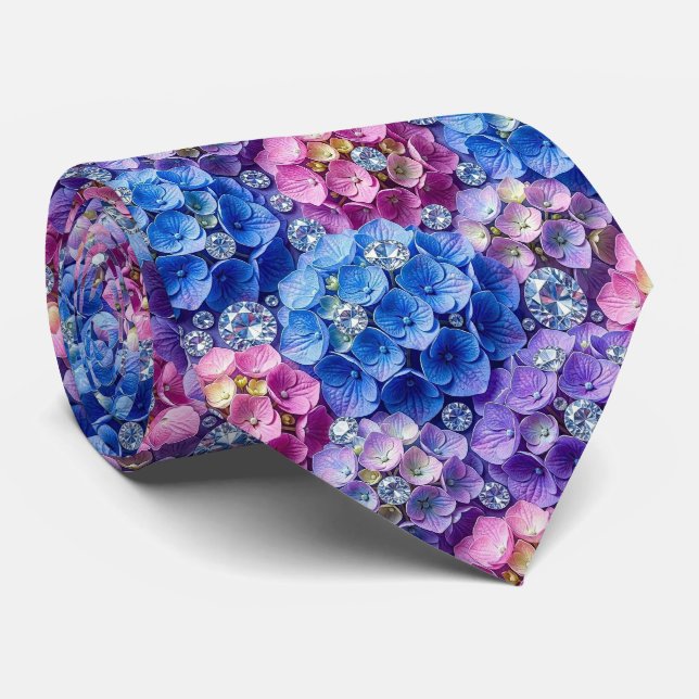  Hydrangeas & Diamonds | Wedding and Events Neck  Tie (Rolled)