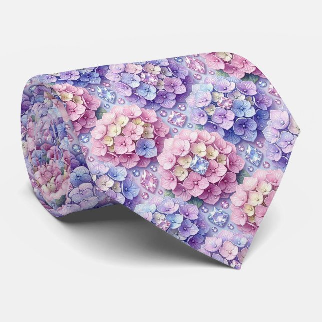  Hydrangeas & Diamonds | Wedding and Events Neck  Tie (Rolled)