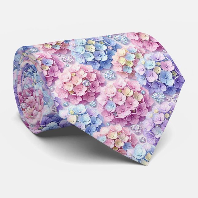  Hydrangeas & Diamonds | Wedding and Events Neck  Tie (Rolled)