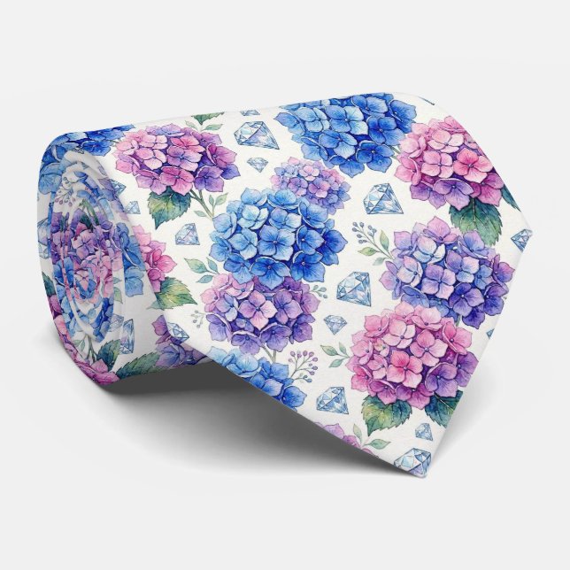 Hydrangeas & Diamonds | Wedding and Events Neck  Tie (Rolled)