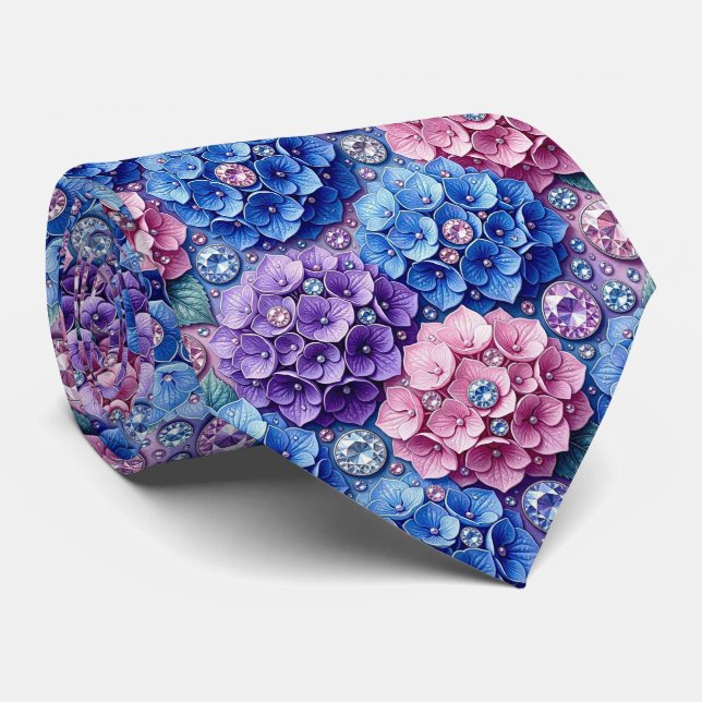  Hydrangeas & Diamonds | Wedding and Events Neck  Tie (Rolled)