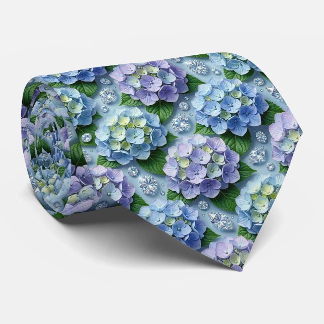  Hydrangeas & Diamonds | Wedding and Events Neck  Tie (Rolled)