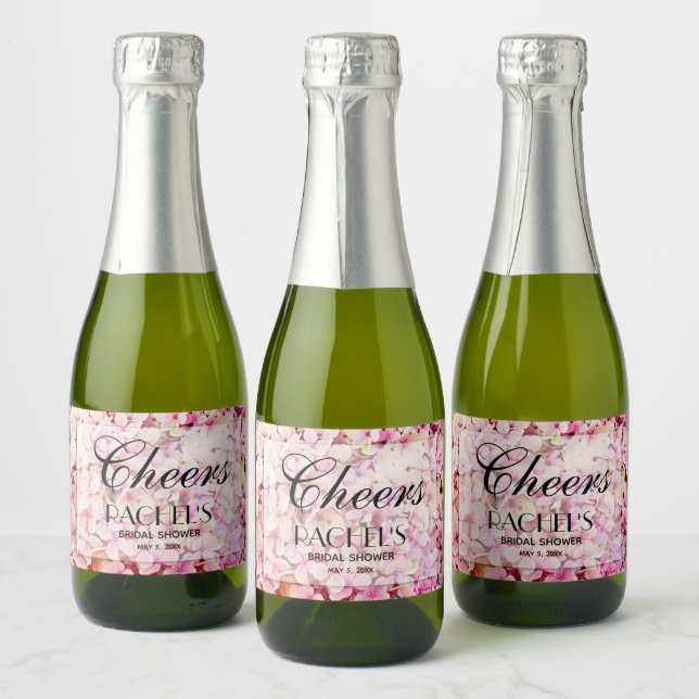 Hydrangeas Floral Bridal Shower Mini Sparkling Wine Label (Bottles)