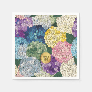 Hydrangeas Floral Faux Stained Glass Monogram Napkin