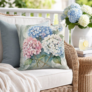 Hydrangeas Floral Pink Blue White Botanical Cushion