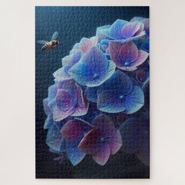 Hydrangeas Floral Purple and Blue Jigsaw Puzzle (Vertical)