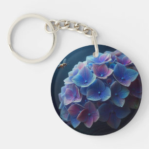 Hydrangeas Floral Purple and Blue Key Ring