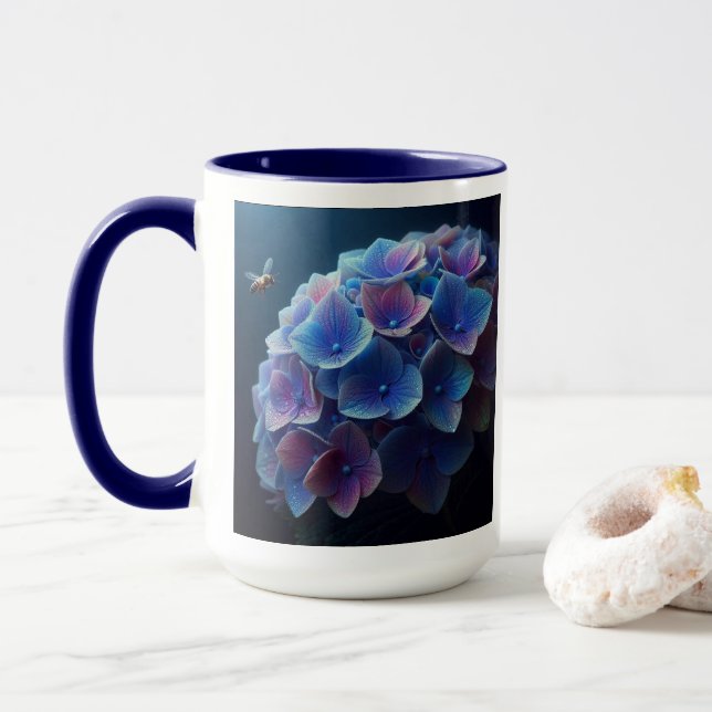 Hydrangeas Floral Purple and Blue Mug (With Donut)