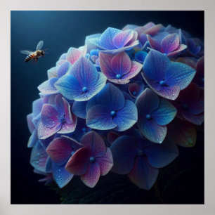 Hydrangeas Floral Purple and Blue Poster