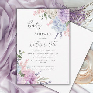 Hydrangeas Floral Watercolor Baby Shower Invitation