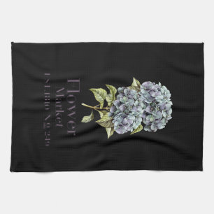 Hydrangeas Flower Market Black Kitchen Towel