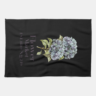 Hydrangeas Flower Market Black Kitchen Towel