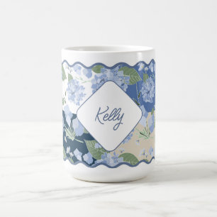 Hydrangeas Girly Patchwork Personalised Coastal Coffee Mug