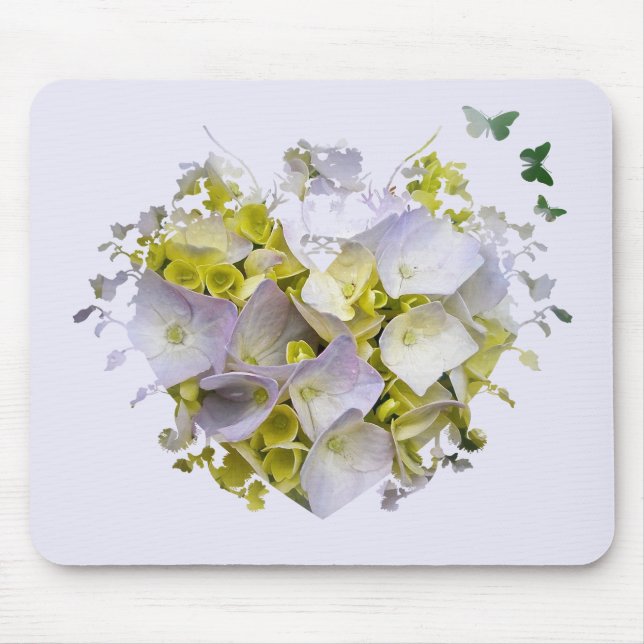 Hydrangeas in a Heart Cutout Mouse Pad (Front)
