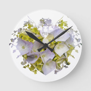 Hydrangeas in a Heart Cutout Round Clock